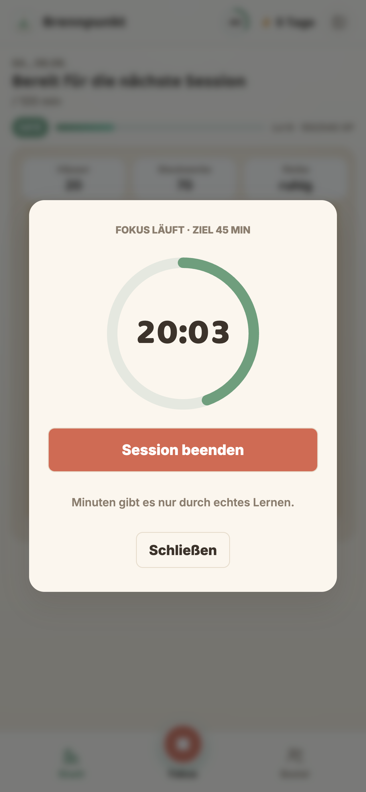 Screenshot des Fokus-Timers